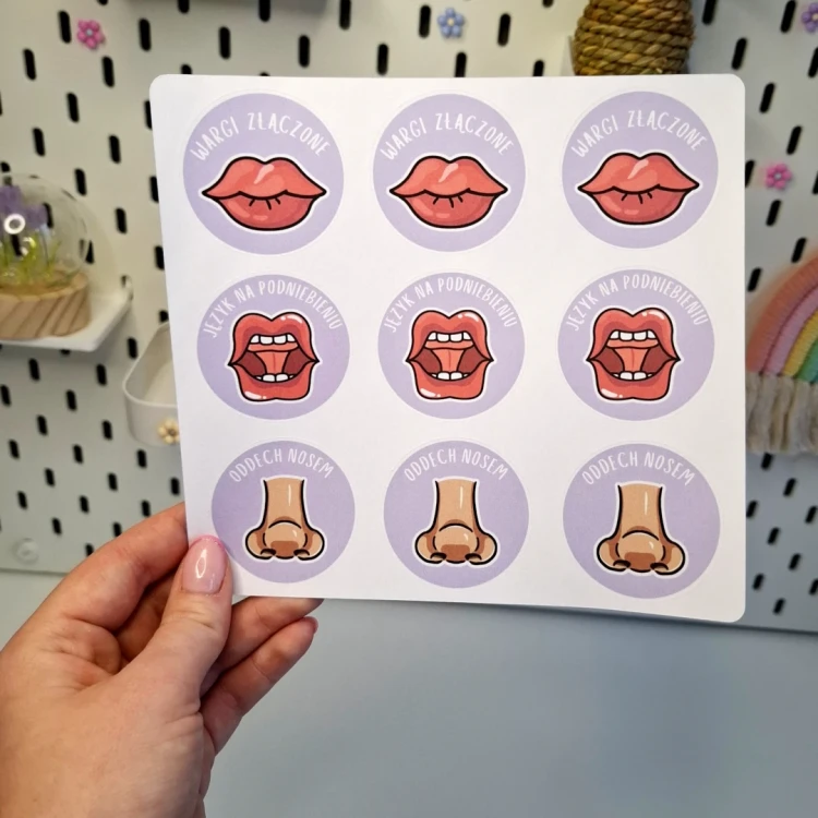 3 naklejki przypominjaki oddychanie, pozycja języka, wargi.webp