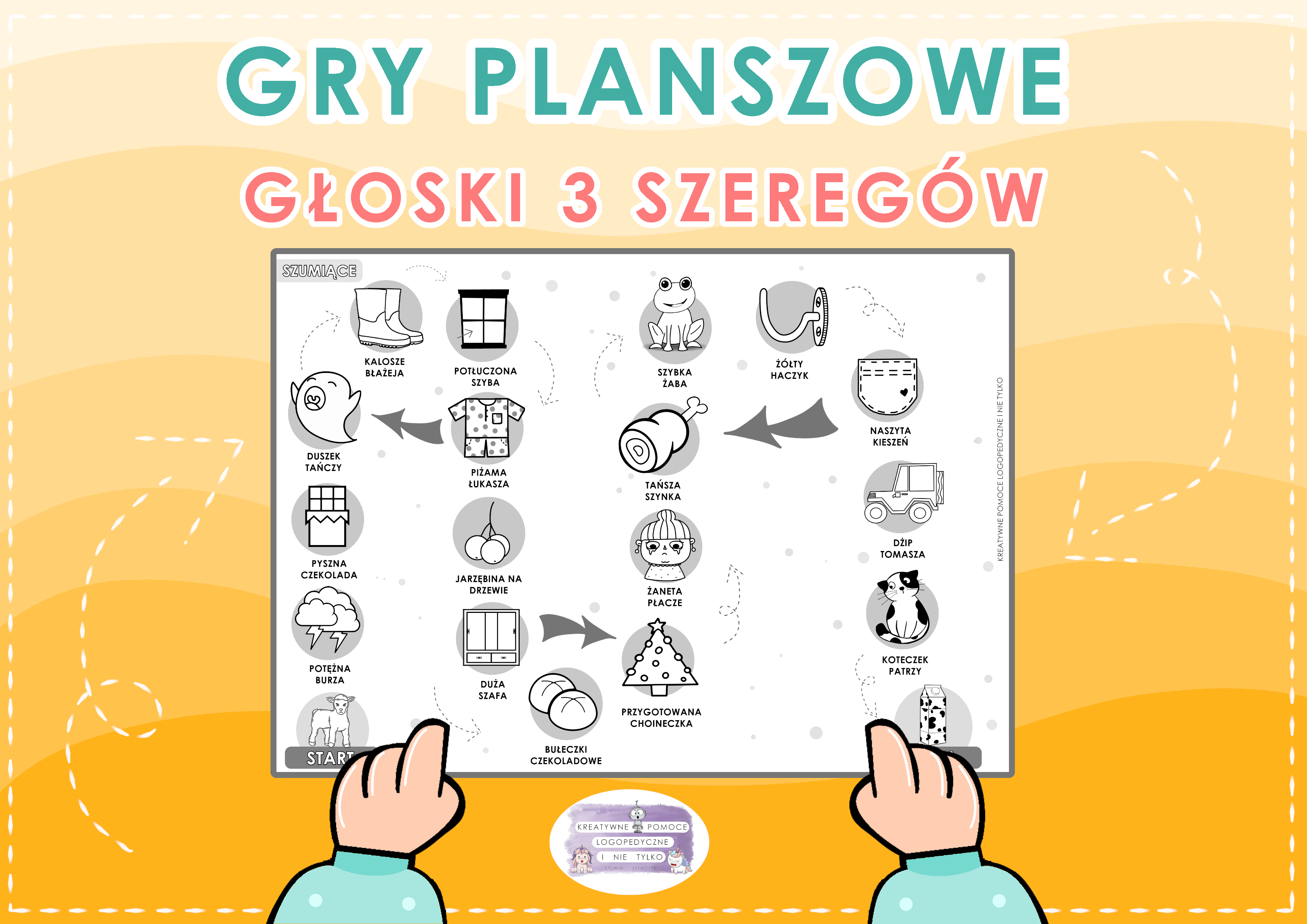 GRY PLANSZOWE- GŁOSKI 3 SZEREGÓW KREATYWNE POMOCE LOGOPEDYCZNE I NIE TYLKO